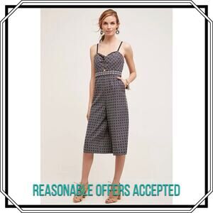 Anthropologie Elevenses Navy Cropped Jumpsuit Wide Leg Removable Straps Size 16